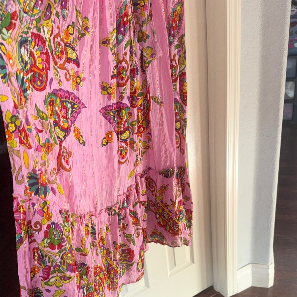 Pink Floral Maxi Dress with Puff Sleeves - Picture 2 of 10